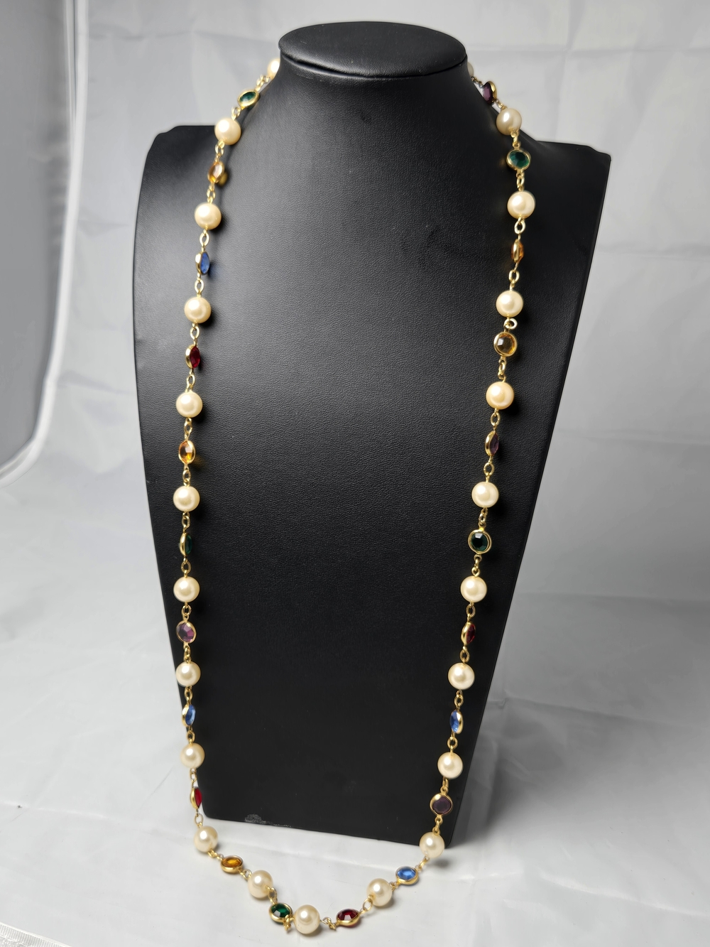 Austrian Crystal USA Multi-Color Crystal & Faux Pearl Station Necklace 36"
